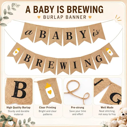 Miniatura 3 de Boao Pancarta con texto en inglés "A Baby Is Brewing", decoración de fiesta de pañales, pancarta temática de café para baby shower para celebración