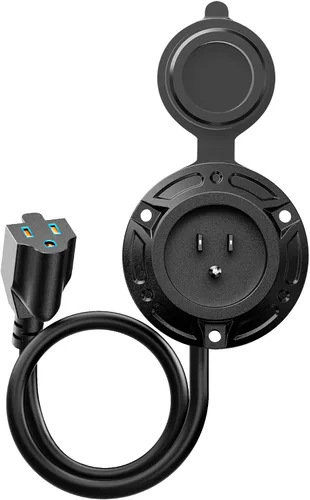 Enchufe de Cargador de Entrada de Alimentación de Costa para RV de 15AMP 125V Puerto de CA con Cable de Extensión Integrado de 16" y Tapa Resistente