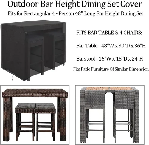 Miniatura 2 de Juego de comedor de altura de barra al aire libre, cubierta resistente al agua, juego de comedor para patio rectangular de 4 personas de 48 pulgadas