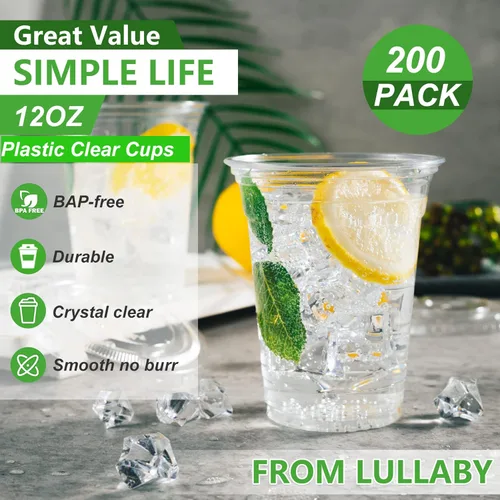 Miniatura 8 de Lullaby Paquete de 200 vasos de plástico desechables con tapas + 200 vasos de plástico desechables