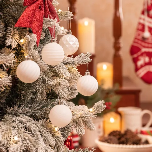 Miniatura 2 de Valery Madelyn Juego de adornos navideños para árbol de Navidad, 24 unidades, adornos de bolas blancas inastillables, adorno colgante de 2.36 Blanco