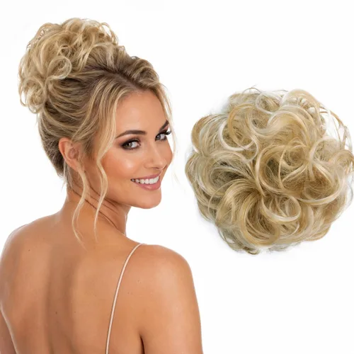 Miniatura 47 de CAISHA by Prettyshop Hairpiece Scrunchy Updo Bridal Peinado Voluminoso Ondulado Moño Desordenado Mezcla Rubio G13AL