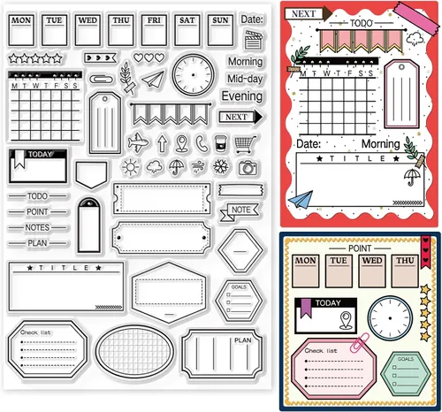 GLOBLELAND Horario y notas Sellos transparentes para decoración de álbumes de recortes, notas de trabajo para estudiantes, sellos de silicona