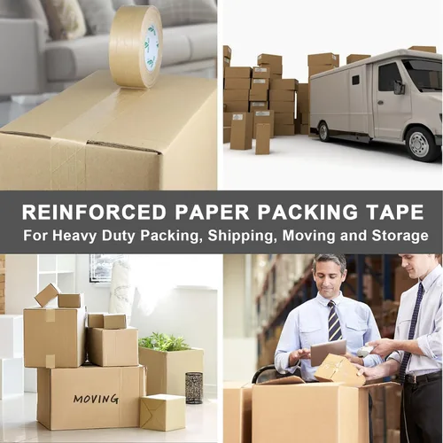 Miniatura 7 de BOMEI PACK Paquete de 2 cintas de papel kraft reforzadas, cinta de embalaje autoadhesiva de papel engomado, para embalaje resistente, envío, mudanza