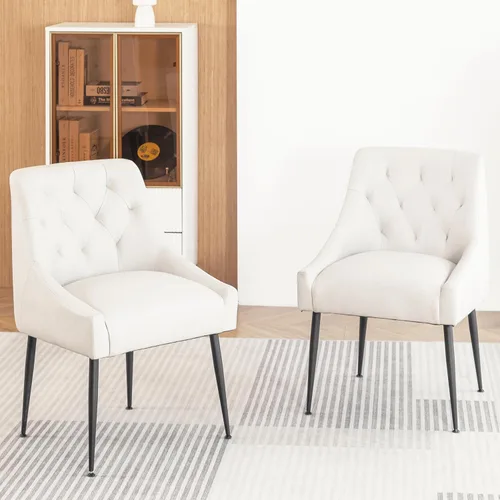Juego de 2 sillas de comedor modernas, sillas de comedor de cocina de mediados de siglo con cojines de 5.12 pulgadas y patas de metal, sillas Beige