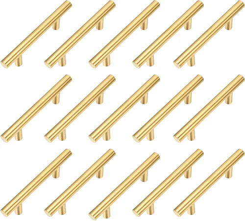 Miniatura 9 de Paquete de 15 tiradores de gabinete de acero inoxidable dorado cepillado en T para muebles, cocina, armario, cajón, manija de puerta