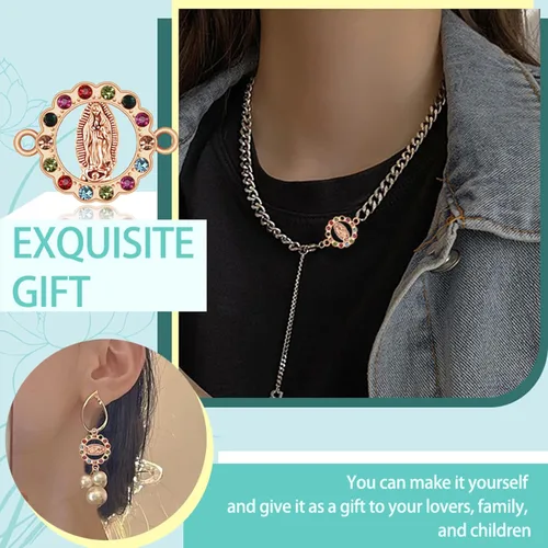 Miniatura 4 de 36 piezas de dijes de aleación con esmalte de la Virgen María, pedrería, medalla milagrosa, eslabones, dijes para pulsera, conexión, crucifijo