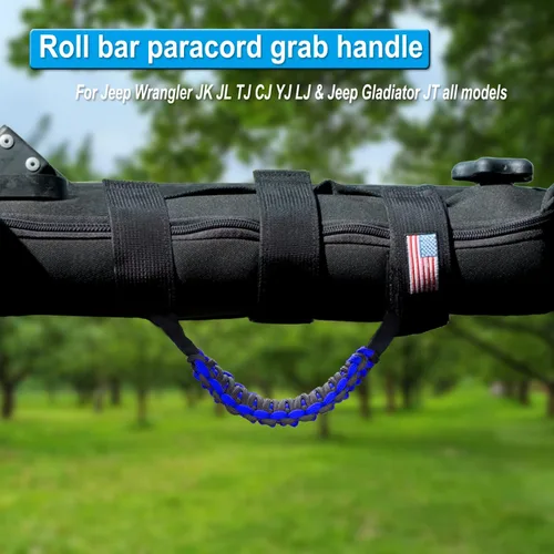 Miniatura 7 de Asas de Agarre de Barra Enrollable con Bandera de EE. UU., Asa de Agarre de Paracord para Jeep Wrangler JK JKU JL JLU TJ CJ YJ & Gladiator JT, Azul