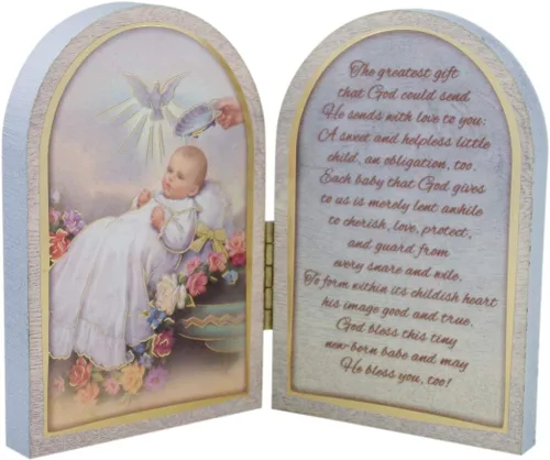 Miniatura 2 de Needzo - Placa decorativa de madera para bautizo de bebé de 4 5/8 pulgadas