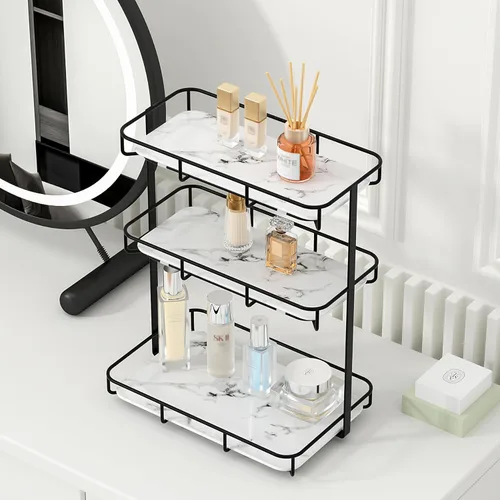 Miniatura 23 de Organizador de baño, organizador de perfumes, organizador de maquillaje, estante de almacenamiento de cosméticos, bandeja de tocador de acero 2