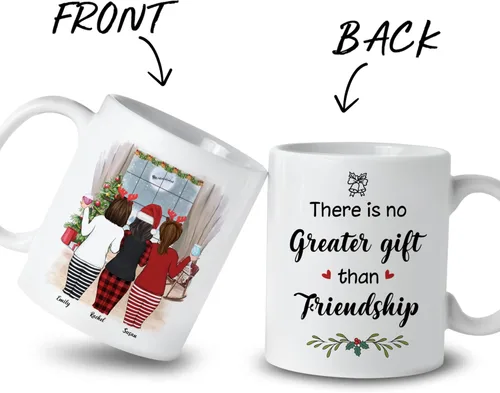 Miniatura 2 de Gossby Taza de café de Navidad personalizada para amigas, regalos de amistad personalizados para mujeres con diseño, nombre, regalos de mujer