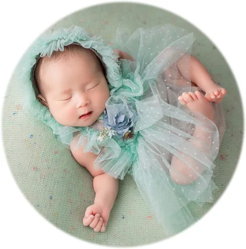 Miniatura 9 de Zeroest Conjunto de Accesorios para Fotografía de Recién Nacidos, Juego de Vestido de Encaje para Niña, Traje para Sesión de Fotos de Bebé Niña