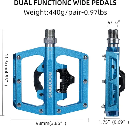 Miniatura 4 de ROCKBROS Pedales de bicicleta de montaña MTB compatibles con SPD bicicleta de montaña de doble función sellada sin clipless de aluminio plataforma