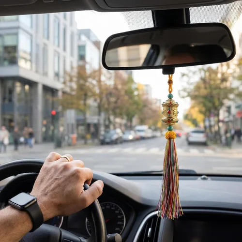 Miniatura 4 de Elegante colgante de aleación budista de oración Feng Shui para coche, adorno colgante para espejo retrovisor para buena suerte, riqueza