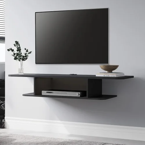 FITUEYES Soporte flotante para TV montado en la pared, estante flotante de entretenimiento debajo de la TV para sala de estar, color negro