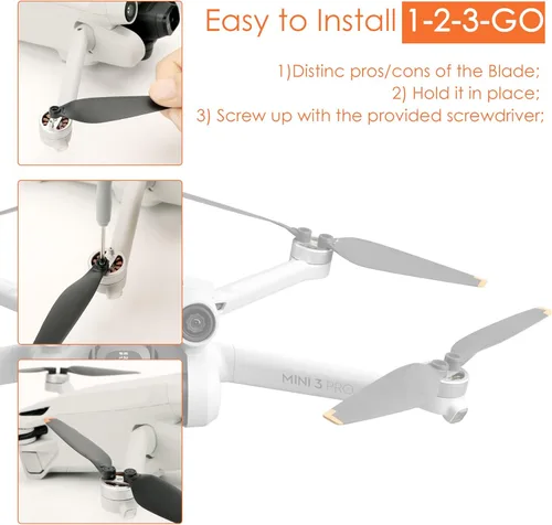 Miniatura 5 de CAPART Hélices para DJI Mini 3 Pro Dron, accesorios ligeros de bajo ruido, silenciosos, con tornillos y destornilladores cuchillas