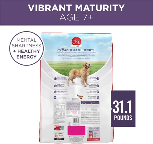Miniatura 10 de Purina ONE Alimento seco para perros mayores con alto contenido de proteínas, fórmula de madurez vibrante para adultos 7 Plus, bolsa de 31.1 libras