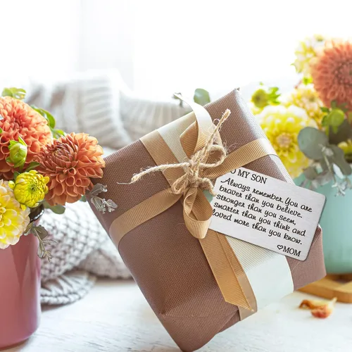 Miniatura 2 de PLwelth Tarjeta de identificación grabada con texto en inglés Mom de acero inoxidable para hombres, niños, adolescentes, con mensaje inspirador