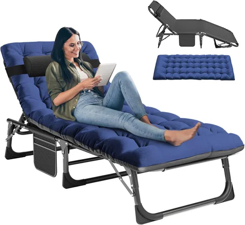 Miniatura 14 de LILYPELLE Sillón reclinable plegable para exteriores con colchón, 5 posiciones ajustables para patio, sillas reclinables, perfectas para exteriores