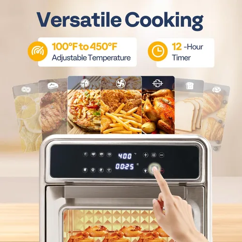 Miniatura 3 de VIVOHOME Combo de Horno Tostador y Freidora de Aire de 21 Qt, Horno de Convección de Encimera 8 en 1 con Rotisserie y Deshidratador, Horno Freidora