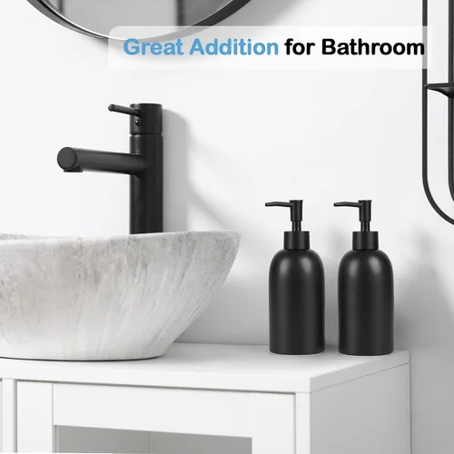 Miniatura 5 de Natheeph Dispensador de jabón de cerámica de 14 onzas, dispensador de jabón de cerámica, puede llenar líquido para baño/cocina (2 unidades, negro)