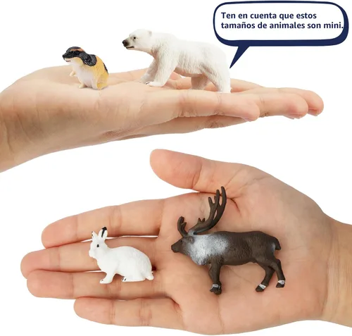 Miniatura 2 de Toymany Juego de 14 mini figuras de animales árticos, juguetes de animales polares con oso polar, caribú, pingüino, morsa, lobo, figuras