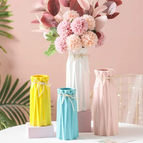 Miniatura 4 de Disoza Florero de cerámica de 9.5 pulgadas de alto x 3.9 pulgadas de ancho, jarrón rosa moderno para decoración del hogar para centros de mesa