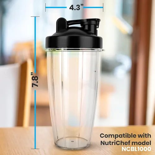 Miniatura 2 de NutriChef Vaso de mezcla grande de 24 onzas – Piezas de repuesto Contenedor de mezcla Tritan transparente con tapa para sorber y sellar, funciona