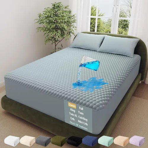 Miniatura 10 de OhGeni - Protector de colchón 100% impermeable tamaño Queen, almohadilla suave para colchón, resistente al pelo de mascotas y a la enuresis 1- Blanco
