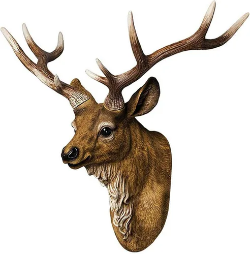 RTGGSEL Adorno de pared retro de ciervo sintético para montaje en pared, diseño de taxidermia de resina, adorno de cabeza de animal falsa para