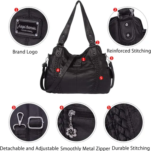 Miniatura 212 de Angel Barcelo - Bolsa de hombro amplia para mujer, diseño Hobo, cuero lavado
