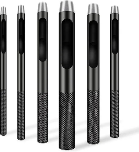 Juego de 6 perforadores de cuero (0.06 pulgadas - 0.197 pulgadas) | Perforador de agujeros de cinturón de acero inoxidable de grado industrial para