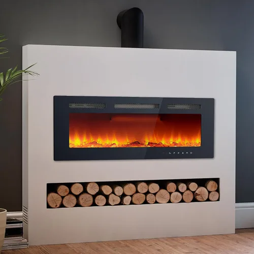 Miniatura 8 de Insertos de chimenea eléctrica de 40 pulgadas – Chimeneas montadas en la pared de marco ultra estrecho de 1500/750 W con 3 modos de calefacción, 12