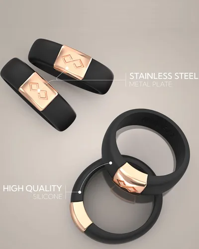 Miniatura 9 de Rinfit Anillos de silicona a juego para parejas, juegos de alianzas de boda de silicona para él y ella, diseño patentado MetalInfinity e Infinity