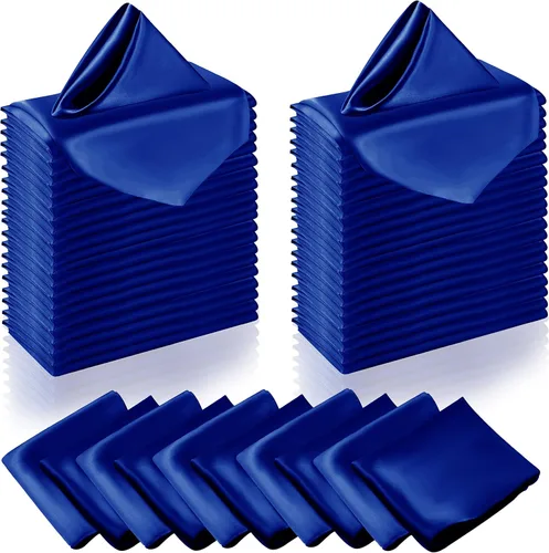 Miniatura 23 de Manyshofu 50 servilletas de satén color azul bebé, servilletas de tela de 12 x 12 pulgadas, juego de servilletas cuadradas de tela de satén