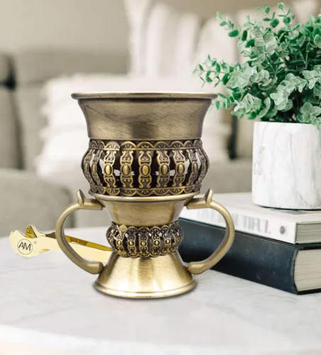 Miniatura 5 de AM Regal - Quemador de incienso de metal, quemador Bakhoor Mubkhara, quemador de resina de incienso, ideal para yoga, spa y aromaterapia (bronce)