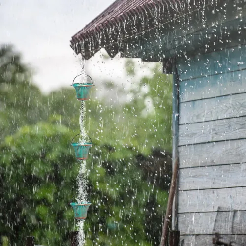 Miniatura 2 de Cadenas de lluvia de cobre de 11 pies para exterior, 12 tazas de cadena de recogedor de lluvia de repuesto para canalones, longitud ajustable Verde