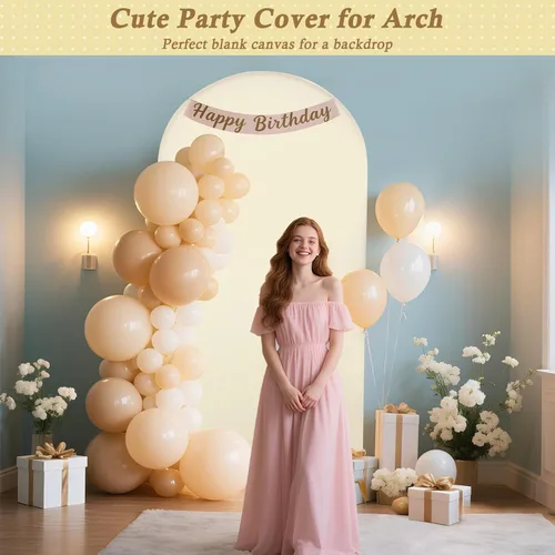 Miniatura 4 de Cubierta de fondo de arco de 7.2 pies, cubierta de arco de elastano beige, cubierta de soporte elástica con herramientas de atar globos para boda