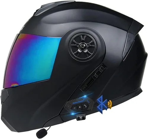 Casco modular con Bluetooth abatible, de cara completa, doble visera solar, certificado por DOT, altavoz dual integrado con micrófono, cascos de 3