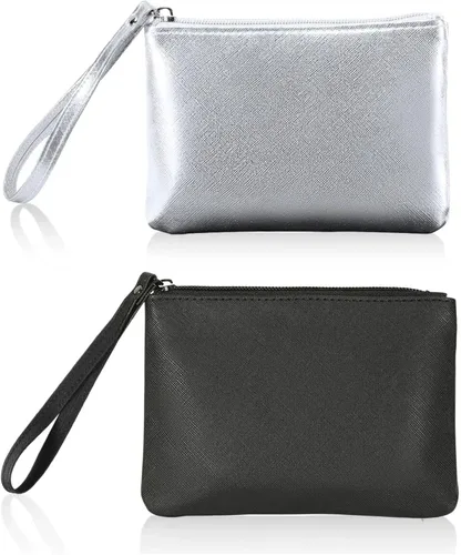 Miniatura 24 de Paquete de 2 pequeñas bolsas de maquillaje con cremallera para bolso, lápiz labial, organizador de maquillaje de viaje para mujeres, productos Negro