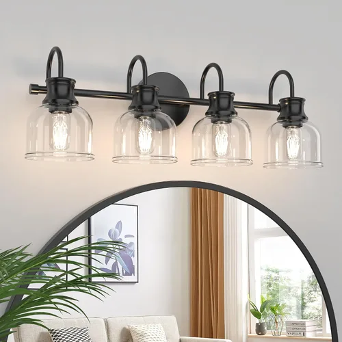 Miniatura 10 de Lámpara de tocador de baño de 3 luces, níquel cepillado, tradicional, clásica, con vidrio transparente, accesorios de iluminación de baño sobre