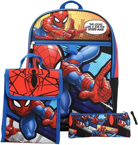 Marvel Spiderman - Juego de mochila juvenil de 2 y 6 piezas, Azul, Tamaño único, Spider-man - Juego de mochila de 6 piezas (niño pequeñoniño grande)