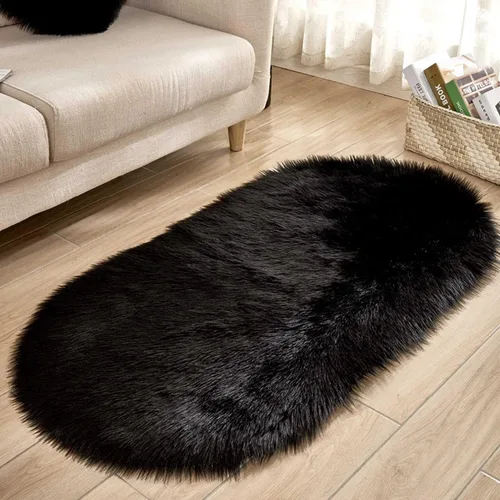 Miniatura 12 de CHITONE Tapete largo de piel sintética rectangular esponjosa para asiento de silla, alfombra ovalada lanuda de piel artificial, sala de estar