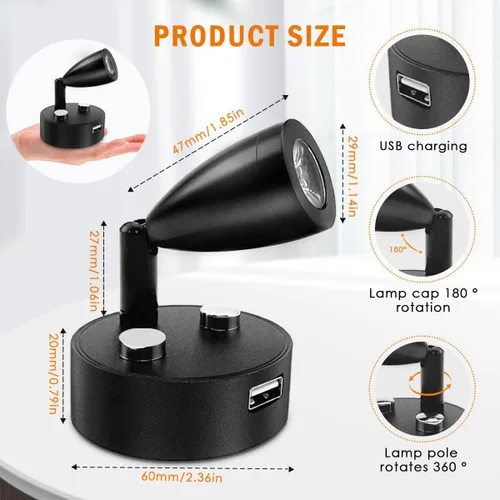 Miniatura 2 de 2PCS Focos LED RV de 12V - 24V Tamaño Pequeño Luz de Lectura con Puerto de Carga USB Foco Giratorio 360° Cualquier Toque Regulable 3500K Luz Cálida