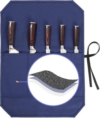 Miniatura 13 de Bolsa para cuchillos de chef, rollo para cuchillos con 4 ranuras, forro de tela especializado resistente a cortes, lona encerada resistente de 16