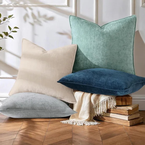 Miniatura 5 de decorUhome Juego de 4 fundas de almohada de verano de 18 x 18 pulgadas, fundas decorativas de felpilla neutra suave con diseño elegante para sala