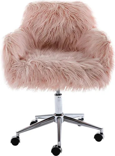 Miniatura 3 de HomVent Silla decorativa de piel sintética, bonita silla giratoria de piel sintética lanuda y moderna, taburete de maquillaje, altura ajustable