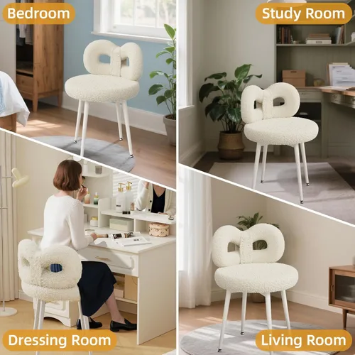 Miniatura 9 de ROOMTEC Silla de tocador giratoria con respaldo, silla de escritorio tapizada para niñas, tocador de maquillaje moderno para dormitorio, sala
