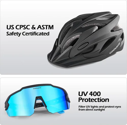 Miniatura 6 de Odoland Conjunto de casco de bicicleta para adultos y lentes de sol de ciclismo para hombres y mujeres, casco de bicicleta certificado de seguridad