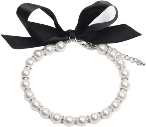 Miniatura 12 de Collar de perlas para perros y gatos con accesorios brillantes y lazo de cinta, joyería para cachorros de mascotas para perros hembras, gatos